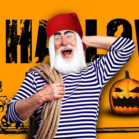 4Pcs Boatswain Costume Accessories Set Including Red Knit Beanie Hat Gold Glasses Eyebrows Mustaches for Halloween Cosplay Party Supplies in Saudi Arabia