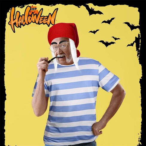 4Pcs Boatswain Costume Accessories Set Including Red Knit Beanie Hat Gold Glasses Eyebrows Mustaches for Halloween Cosplay Party Supplies in Saudi Arabia