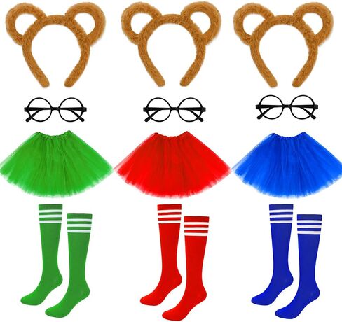 12 Pcs Chipmunk Costume Set,Include 3 Chipmunk Ears Headband 3 Tutu Dress Shirt 3 Black Round Frame Glasses 3 Knee-High Socks for Party Animal Costume Accessories in Saudi Arabia