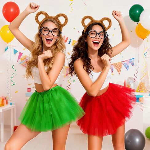 12 Pcs Chipmunk Costume Set,Include 3 Chipmunk Ears Headband 3 Tutu Dress Shirt 3 Black Round Frame Glasses 3 Knee-High Socks for Party Animal Costume Accessories in Saudi Arabia