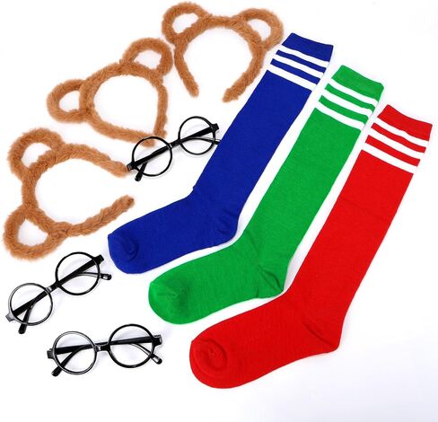 12 Pcs Chipmunk Costume Set,Include 3 Chipmunk Ears Headband 3 Tutu Dress Shirt 3 Black Round Frame Glasses 3 Knee-High Socks for Party Animal Costume Accessories in Saudi Arabia