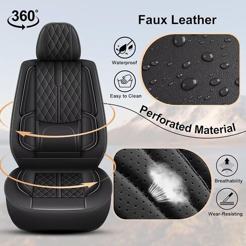 Full Set Car Seat Covers Fit for Nissan Murano 2011-2025 2026 Breathable Faux Leather Seat Cushion with Lumbar Support Airbag Compatible Automotive Interior Accessories (Black) in Saudi Arabia