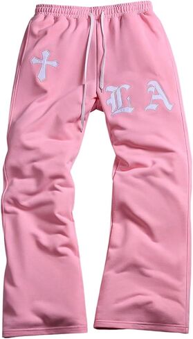 WDIRARA Men's Flared Sweatpants Y2k Letter Graphic Drawstring Track Pants Streetwear in Saudi Arabia
