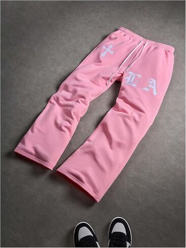 WDIRARA Men's Flared Sweatpants Y2k Letter Graphic Drawstring Track Pants Streetwear in Saudi Arabia