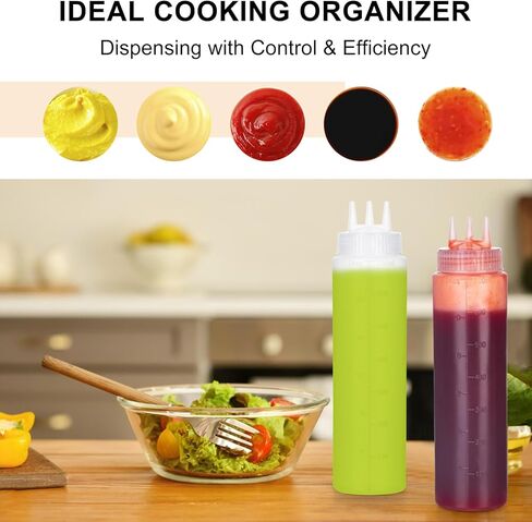 زجاجة ضغط 3 فتحات، قطعتان من زجاجات الصلصة، زجاجات كاتشب، موزعات صلصة الطماطم للكاتشب، صلصة الشواء، ورشة عمل فنية للفطائر مع قمعين، 10 أونصة 300 مل in Kuwait