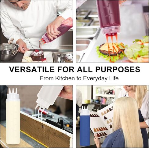 زجاجة ضغط 3 فتحات، قطعتان من زجاجات الصلصة، زجاجات كاتشب، موزعات صلصة الطماطم للكاتشب، صلصة الشواء، ورشة عمل فنية للفطائر مع قمعين، 10 أونصة 300 مل in Kuwait