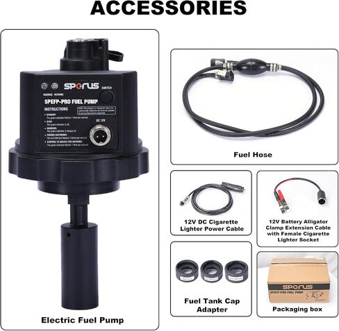 12V DC Gasoline Fuel Pump for Generators - High-Efficiency Automatic Electric Transfer Pump, Universal Fit with 3 Adapters, Unattended Operation (SPEFP-PRO) in Saudi Arabia