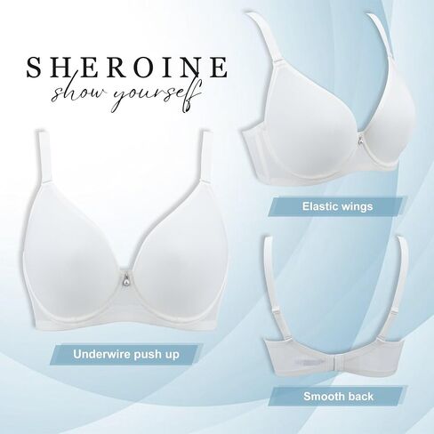 تي شيرت Sheroine نسائي من Underwire بتغطية كاملة داعمة للغطس، حمالة صدر رافعة للأعلى، حمالات صدر مبطنة بشكل خفيف للاستخدام اليومي in Kuwait