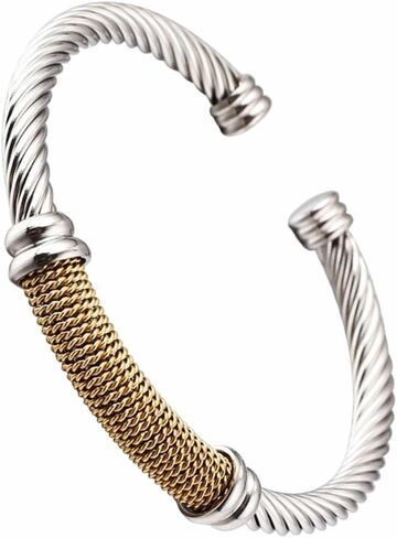 Twisted Cable Bangle Bracelet for Women Gold Plated Lightweight Adjustable Open Cuff Vintage Chunky Jewelry Gift for Her Mom Sister Birthday Christmas in Saudi Arabia