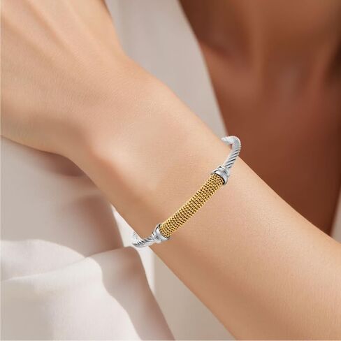 Twisted Cable Bangle Bracelet for Women Gold Plated Lightweight Adjustable Open Cuff Vintage Chunky Jewelry Gift for Her Mom Sister Birthday Christmas in Saudi Arabia