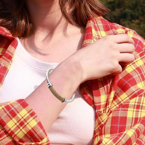 Twisted Cable Bangle Bracelet for Women Gold Plated Lightweight Adjustable Open Cuff Vintage Chunky Jewelry Gift for Her Mom Sister Birthday Christmas in Saudi Arabia