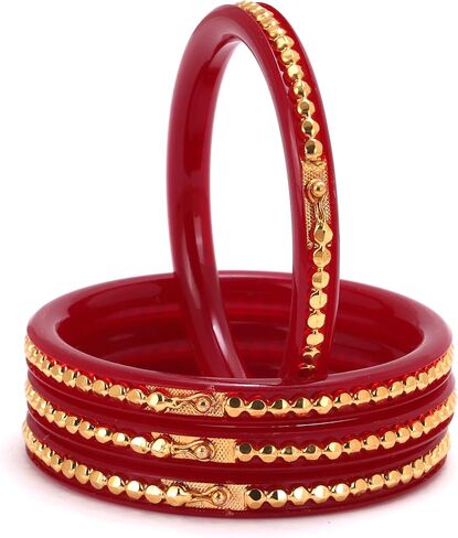 Generic Tollywood Designer Women's Gold Plated Red Matar Pola Bangles Set of 4 Gift For Her Handcrafted Jewelry Indian Bangle Bracelets Kangan in Saudi Arabia