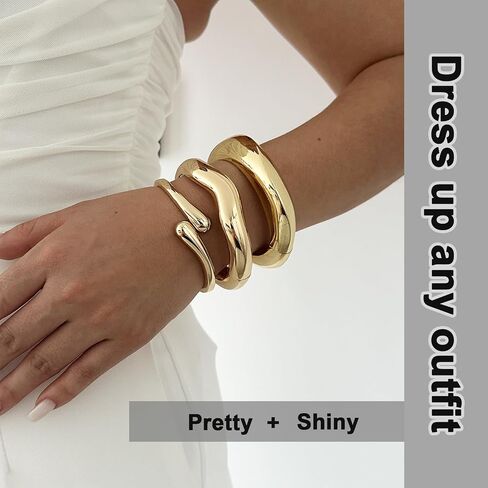 Chunky Gold Bangles Bracelets for Women Gold Cuff Bracelet Set Waterproof Non Tarnish Stack Bracelet for Women Jewelry in Saudi Arabia