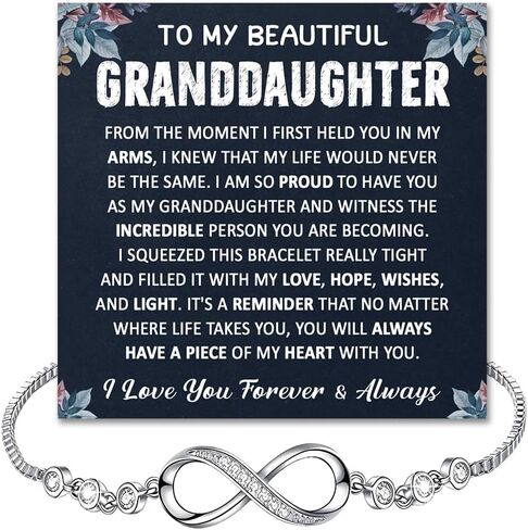 سوار الحفيدة من الجد، هدايا الحفيدة من الجدة، ابدأ أساور القلب للحفيدات في حفل زفاف عيد ميلاد، سوار إنفينيتي لها مع بطاقة رسالة وصندوق هدايا in Kuwait