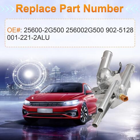 25600-2G500 مجموعة مبيت ترموستات الألومنيوم يناسب هيونداي سانتا في/توكسون، كيا أوبتيما/سورينتو 2010 2011 2012 2013 2014 2015 2.4L OE 256002G500 902-5128 001-221-2ALU in Saudi Arabia