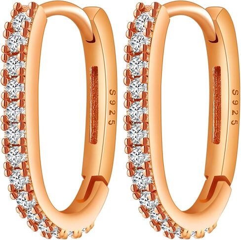 925 Sterling Silver Hoop Earrings for Women Cubic Zirconia Huggie U Hoops Earrings for Women Dainty Fashion Jewelry Geometric Minimalist Rectangle Hypoallergenic Hoops Earring in Saudi Arabia