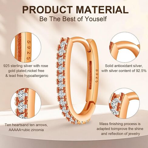 925 Sterling Silver Hoop Earrings for Women Cubic Zirconia Huggie U Hoops Earrings for Women Dainty Fashion Jewelry Geometric Minimalist Rectangle Hypoallergenic Hoops Earring in Saudi Arabia