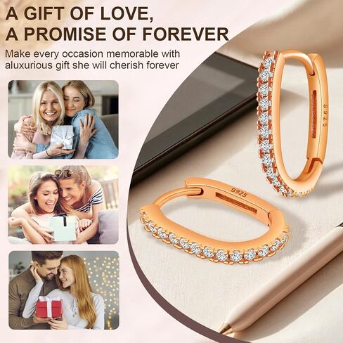 925 Sterling Silver Hoop Earrings for Women Cubic Zirconia Huggie U Hoops Earrings for Women Dainty Fashion Jewelry Geometric Minimalist Rectangle Hypoallergenic Hoops Earring in Saudi Arabia