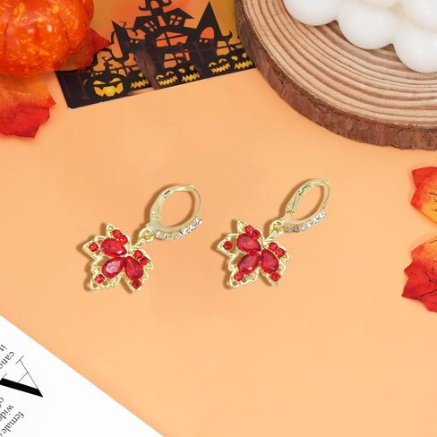 Fall Earrings Crystal Maple Leaf Earring for Women Orange Autumn Maple Leaves Thanksgiving Earrings Drop Dangle Statement Prom Party Jewelry Accessories in Saudi Arabia