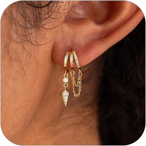 Gold Earrings for Women, 14k Gold Plated Drop Huggie Earrings Dainty Dangle Earrings for Women Trendy Hypoallergenic Small Hoops Fashion Gold Jewelry in Saudi Arabia