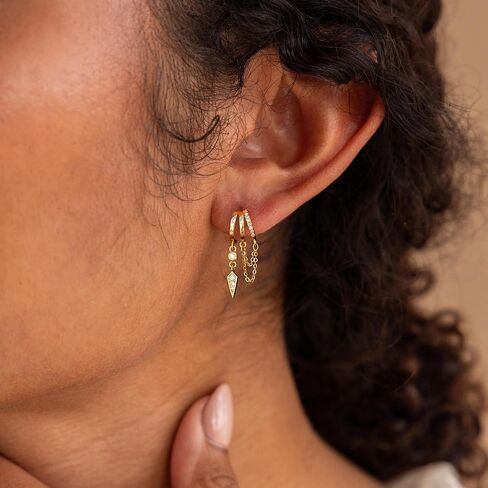 Gold Earrings for Women, 14k Gold Plated Drop Huggie Earrings Dainty Dangle Earrings for Women Trendy Hypoallergenic Small Hoops Fashion Gold Jewelry in Saudi Arabia