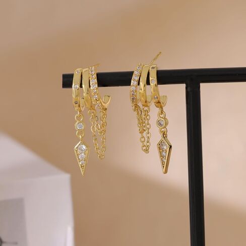 Gold Earrings for Women, 14k Gold Plated Drop Huggie Earrings Dainty Dangle Earrings for Women Trendy Hypoallergenic Small Hoops Fashion Gold Jewelry in Saudi Arabia