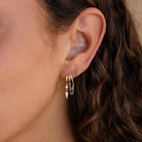 Gold Earrings for Women, 14k Gold Plated Drop Huggie Earrings Dainty Dangle Earrings for Women Trendy Hypoallergenic Small Hoops Fashion Gold Jewelry in Saudi Arabia