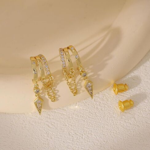 Gold Earrings for Women, 14k Gold Plated Drop Huggie Earrings Dainty Dangle Earrings for Women Trendy Hypoallergenic Small Hoops Fashion Gold Jewelry in Saudi Arabia