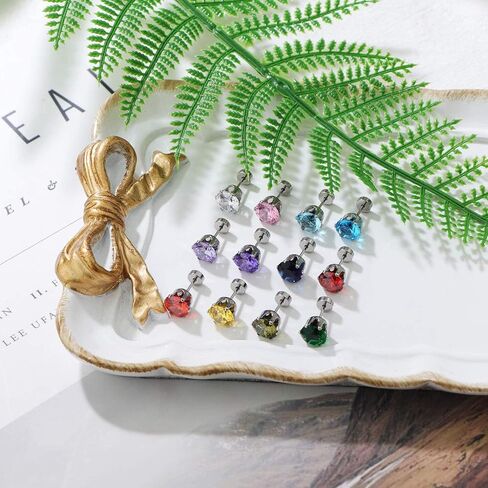 12 Pairs Stud Earrings for Women Men Stainless Steel Colorful Cubic Zirconia Screwback Earrings Set in Saudi Arabia