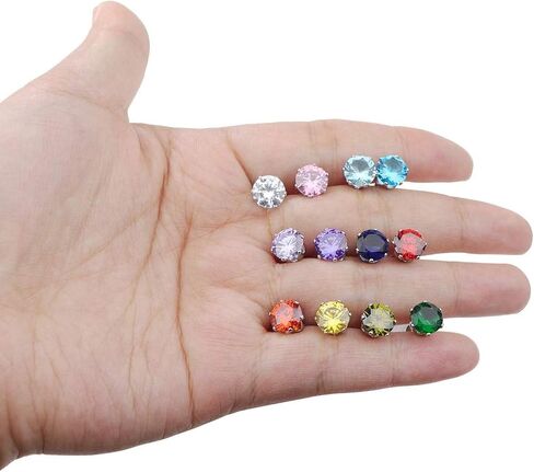 12 Pairs Stud Earrings for Women Men Stainless Steel Colorful Cubic Zirconia Screwback Earrings Set in Saudi Arabia