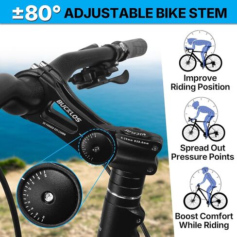 BUCKLOS Adjustable Bike Stem MTB 25.4mm 31.8mm 90/110/130/145mm 80 Degree Bike Stem Riser for Angle Adjustment, Bicycle Handlebar Extension for Commuter Bikes, E-Bike, Mountain, Road Bicycles in Kuwait