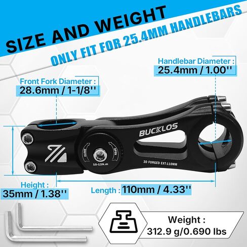 BUCKLOS Adjustable Bike Stem MTB 25.4mm 31.8mm 90/110/130/145mm 80 Degree Bike Stem Riser for Angle Adjustment, Bicycle Handlebar Extension for Commuter Bikes, E-Bike, Mountain, Road Bicycles in Kuwait