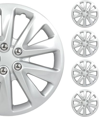 SCITOO(16-Inch) Snap On Hubcap Auto Tire Replacement Exterior Cap Snap On Cars, Trucks, SUVs Silver Wheel Cover Set of 4 Pieces in Saudi Arabia