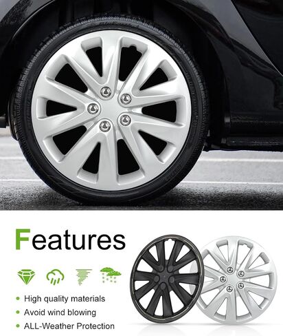 SCITOO(16-Inch) Snap On Hubcap Auto Tire Replacement Exterior Cap Snap On Cars, Trucks, SUVs Silver Wheel Cover Set of 4 Pieces in Saudi Arabia