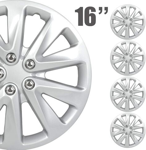 SCITOO(16-Inch) Snap On Hubcap Auto Tire Replacement Exterior Cap Snap On Cars, Trucks, SUVs Silver Wheel Cover Set of 4 Pieces in Saudi Arabia