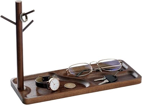 PH PandaHall Wood Key Tray for Entryway Table Key Holder Jewelry Tray for Home Decorations with Hanging Organizer Ring Bracelet Stand Tray for Watch Glasses Phone12.9x4.7x8.9 Inches, Brown in Saudi Arabia