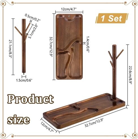 PH PandaHall Wood Key Tray for Entryway Table Key Holder Jewelry Tray for Home Decorations with Hanging Organizer Ring Bracelet Stand Tray for Watch Glasses Phone12.9x4.7x8.9 Inches, Brown in Saudi Arabia