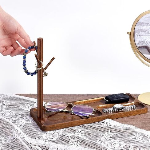 PH PandaHall Wood Key Tray for Entryway Table Key Holder Jewelry Tray for Home Decorations with Hanging Organizer Ring Bracelet Stand Tray for Watch Glasses Phone12.9x4.7x8.9 Inches, Brown in Saudi Arabia