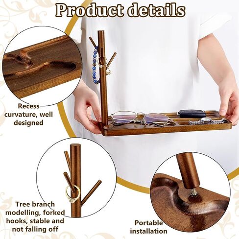 PH PandaHall Wood Key Tray for Entryway Table Key Holder Jewelry Tray for Home Decorations with Hanging Organizer Ring Bracelet Stand Tray for Watch Glasses Phone12.9x4.7x8.9 Inches, Brown in Saudi Arabia