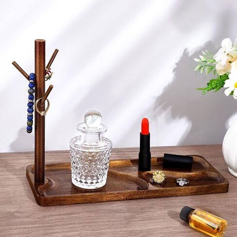 PH PandaHall Wood Key Tray for Entryway Table Key Holder Jewelry Tray for Home Decorations with Hanging Organizer Ring Bracelet Stand Tray for Watch Glasses Phone12.9x4.7x8.9 Inches, Brown in Saudi Arabia