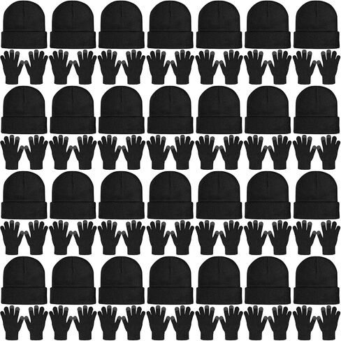 SATINIOR 56 Pcs Bulk Winter Hats and Gloves Set for Homeless Beanies Touchscreen Gloves Knit Cuffed Skull Caps for Men Women in Saudi Arabia