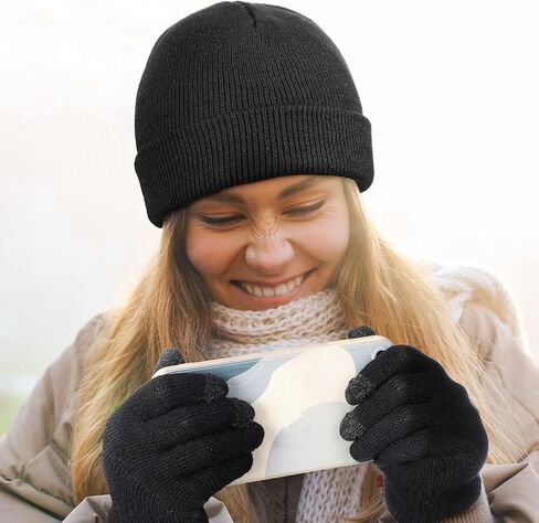 SATINIOR 56 Pcs Bulk Winter Hats and Gloves Set for Homeless Beanies Touchscreen Gloves Knit Cuffed Skull Caps for Men Women in Saudi Arabia