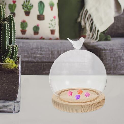 Cabilock Glass Dome Cloche with Wooden Base, 5.51 Inch Heart-Shaped Display Case for DIY Decoration, High Borosilicate Glass Dustproof Dome, Unique Globe Design in Saudi Arabia