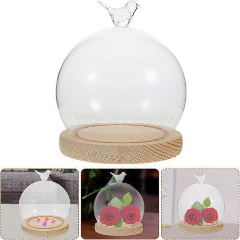 Cabilock Glass Dome Cloche with Wooden Base, 5.51 Inch Heart-Shaped Display Case for DIY Decoration, High Borosilicate Glass Dustproof Dome, Unique Globe Design in Saudi Arabia