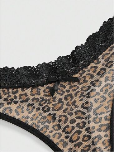 WDIRARA Women's 3 Pack Leopard Lace Trim Briefs Low Rise Panties Underwear in Saudi Arabia