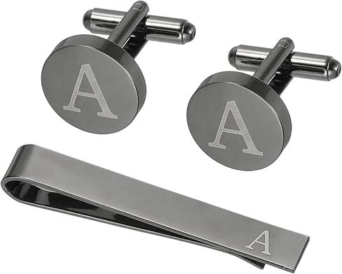 PATIKIL Cuff Links Mens, Initial Tie Clip and Cufflink Set for Men Classic Copper Personalized Cuff Links and Tie Bar for Father Husband Son, Letter A(Black) in Saudi Arabia