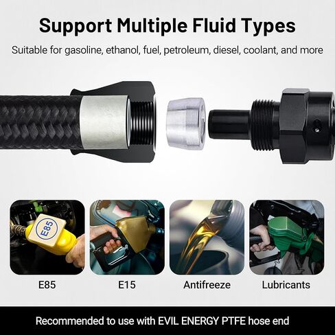 مجموعة خط الوقود EVIL ENERGY 12AN PTFE بطول 16 قدم، AN12 E85 مجموعة خرطوم الوقود الأسود المضفر PTFE in Kuwait