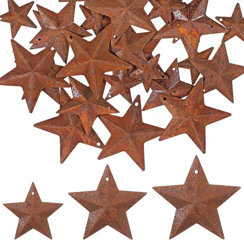 Alrhso 30 Pcs Metal Star for Crafts, Rusty Barn Stars 3D Star Ornaments Antique Rusty Metal Stars Decoration for Vintage Farmhouse Wall Decor Christmas Decoration (3 Sizes, 1", 1.5", 2") in Kuwait