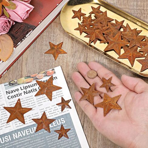 Alrhso 30 Pcs Metal Star for Crafts, Rusty Barn Stars 3D Star Ornaments Antique Rusty Metal Stars Decoration for Vintage Farmhouse Wall Decor Christmas Decoration (3 Sizes, 1", 1.5", 2") in Kuwait