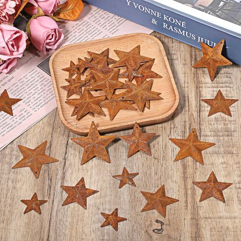 Alrhso 30 Pcs Metal Star for Crafts, Rusty Barn Stars 3D Star Ornaments Antique Rusty Metal Stars Decoration for Vintage Farmhouse Wall Decor Christmas Decoration (3 Sizes, 1", 1.5", 2") in Kuwait